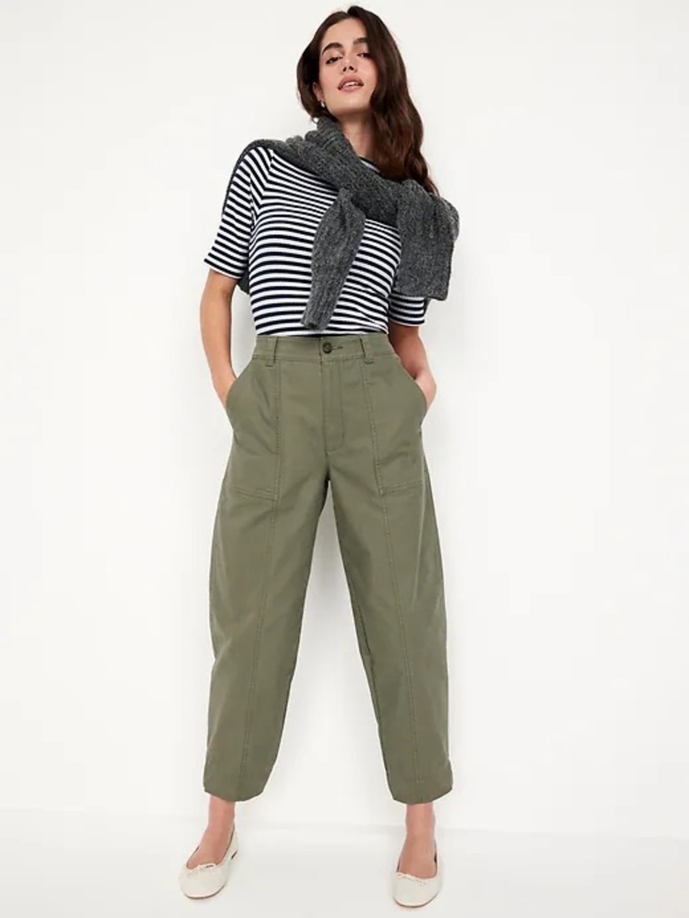 Old Navy Women’s High Rise Barrel Leg Pants Olive Green Sz 14